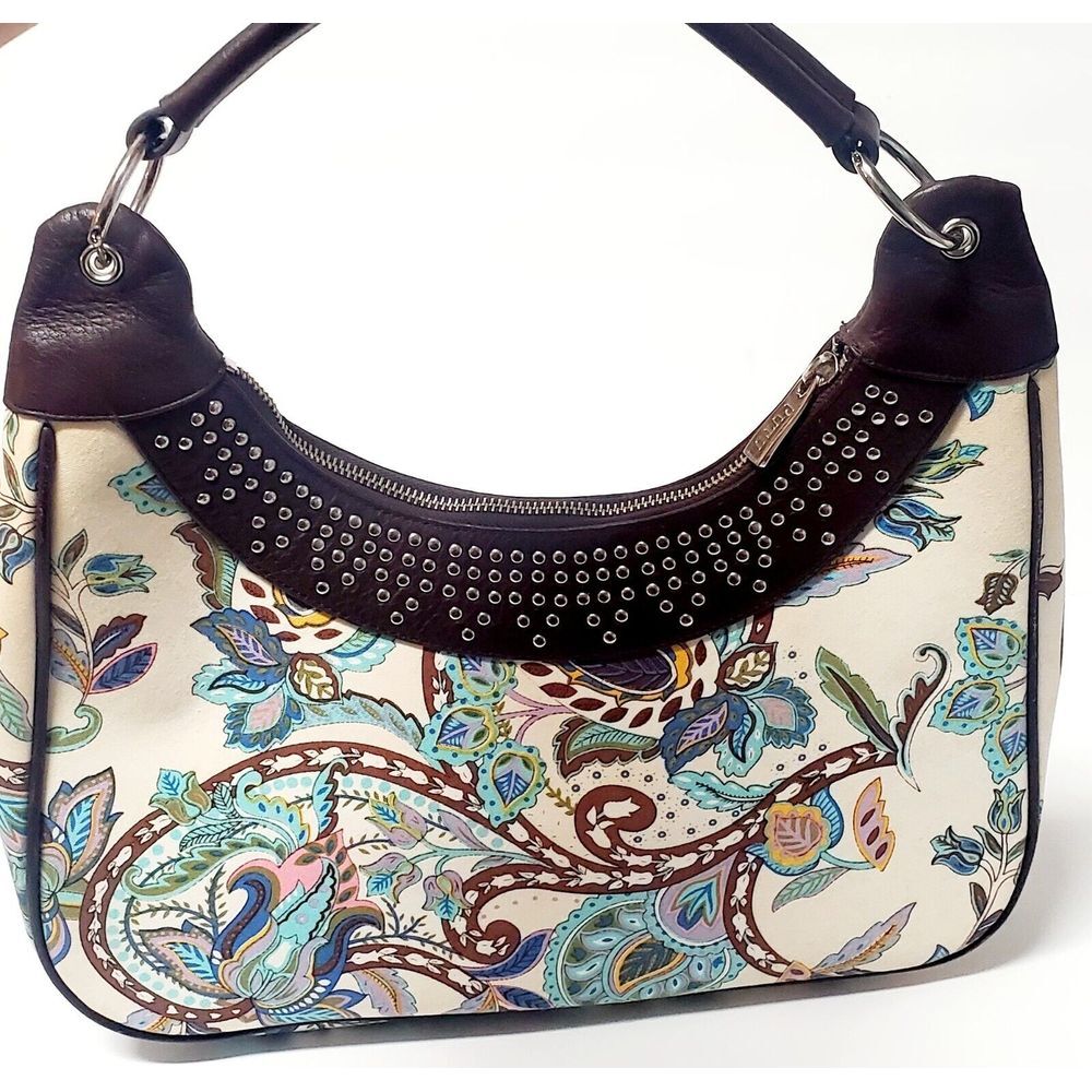 Putu by J. MacLear Shoulder Handbag Purse Paisley Brown w/ Silver Stud Accents